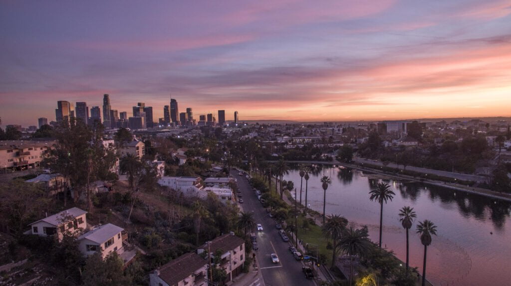 20190616154621Echo Park Lake with Downtown Los Angeles Skyline