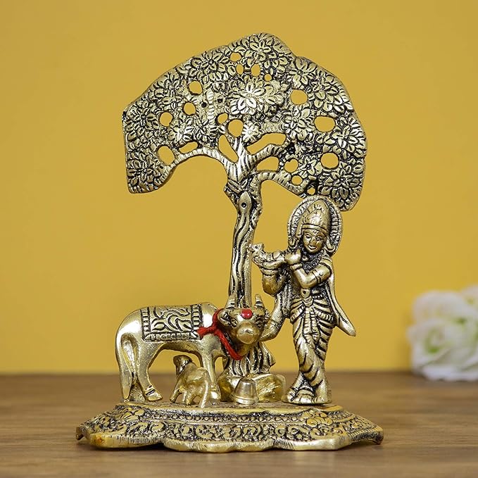 Golden Lord Krishna Showpiece Playing Flute